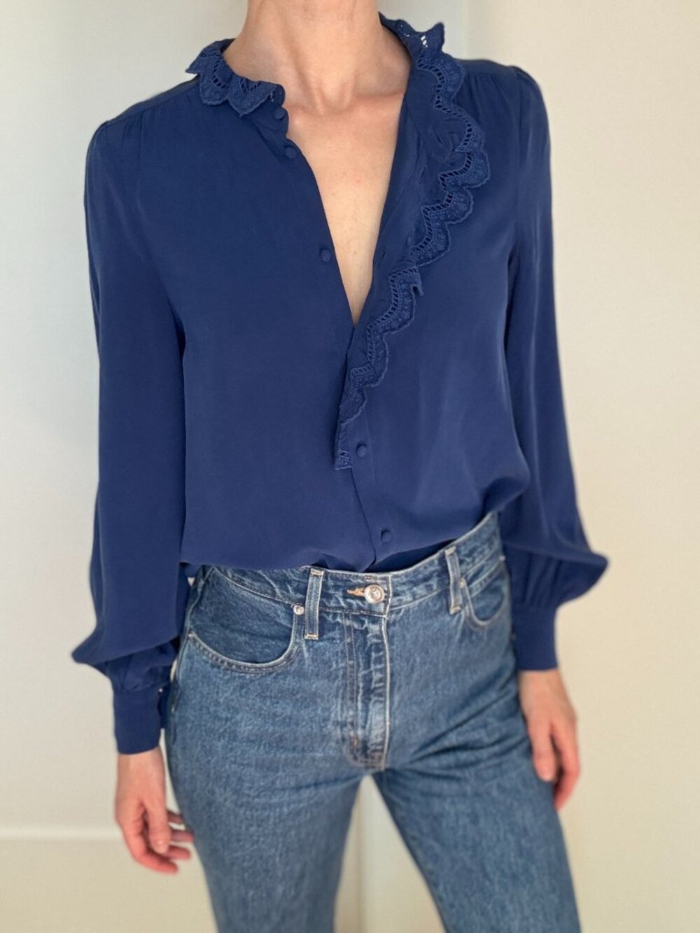 Sézane Chlo Silk Shirt Cobalt/Blue – (Size 34/US 2)